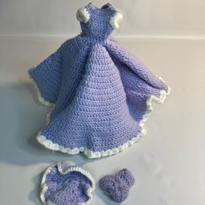 Handmade Barbie doll purple crochet gown hat undergarment